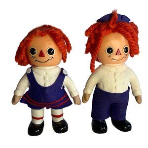 Raggedy Ann & Andy Coin Bank Set 1974 Royalty Industries Vinyl 10" Adorable Duo